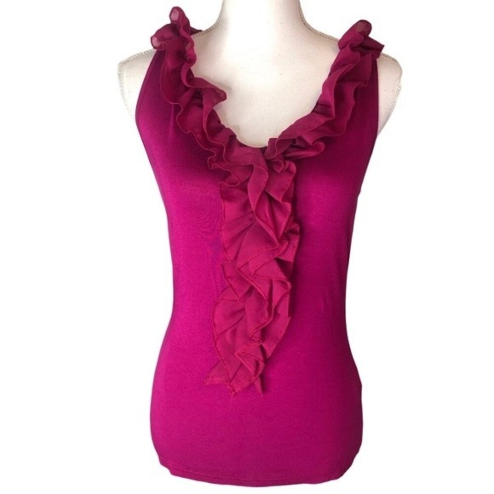 Milano Fuchsia Potion Ruffled Neckline Tank Top